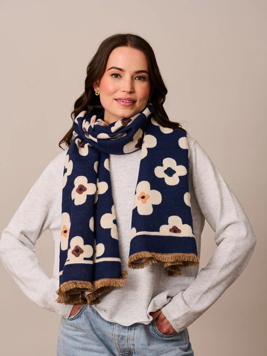 Navy Flower Scarf