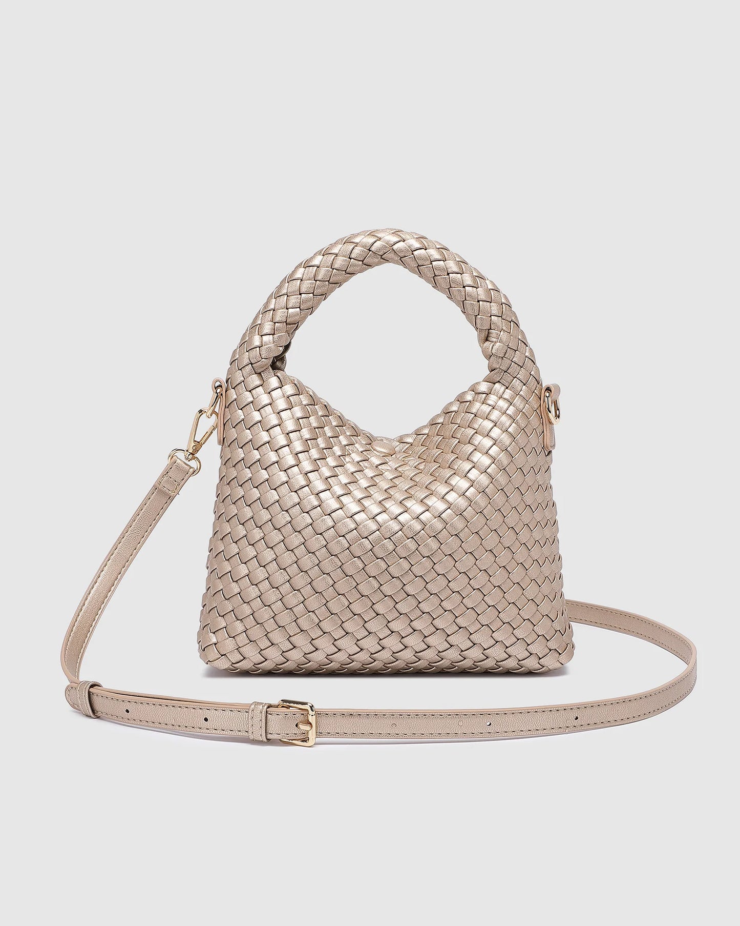 Louenhide Gabby Mini Woven Shoulder Bag- Pink Champagne