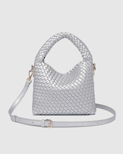 Louenhide Gabby Mini Woven Shoulder Bag- Silver