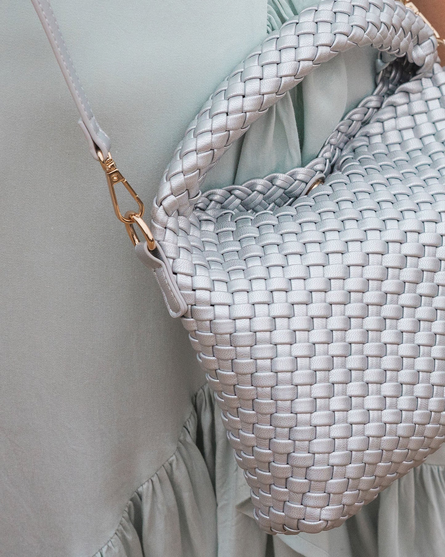 Louenhide Gabby Mini Woven Shoulder Bag- Silver