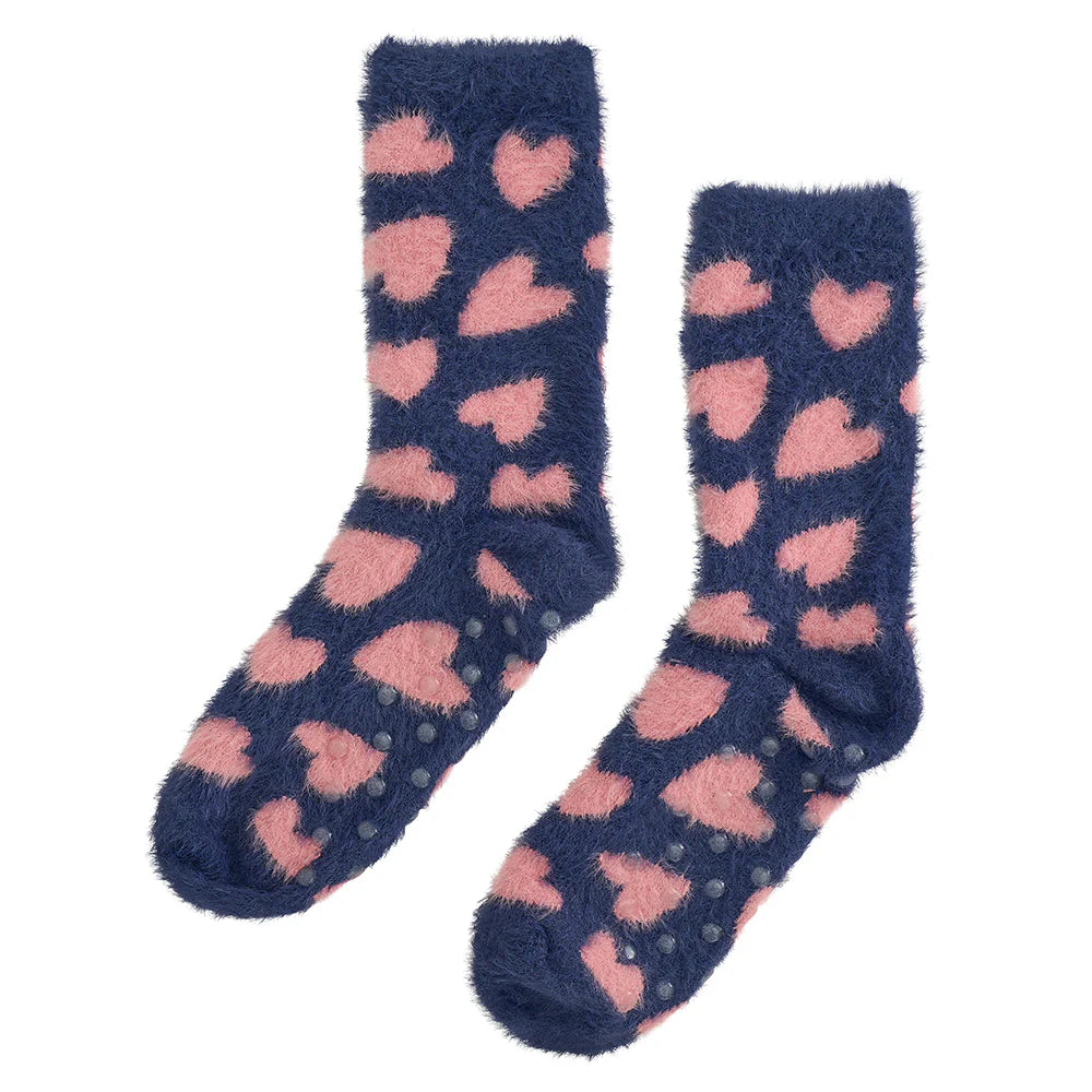 Fuzzy Bed Socks | Navy Heart