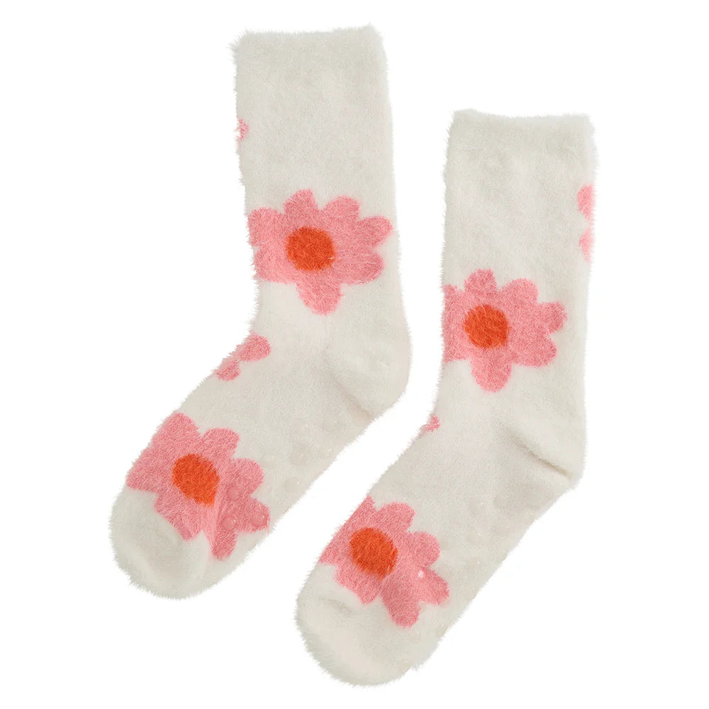 Fuzzy Bed Socks | Pink Flower