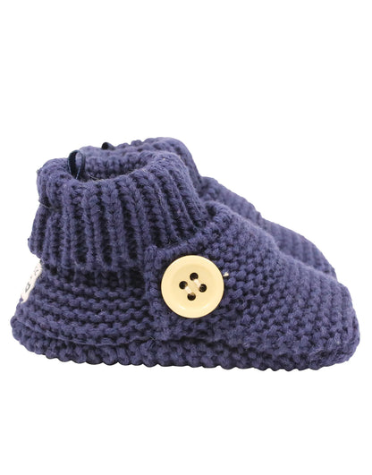 Cotton Knit Button Bootie with Gift Box | Navy