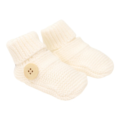 Cotton Knit Button Bootie with Gift Box | White