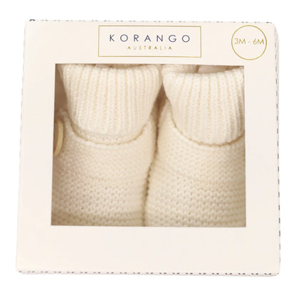 Cotton Knit Button Bootie with Gift Box | White