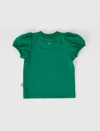 Eden Embroidered Puff Sleeve T-Shirt | Bottle Green