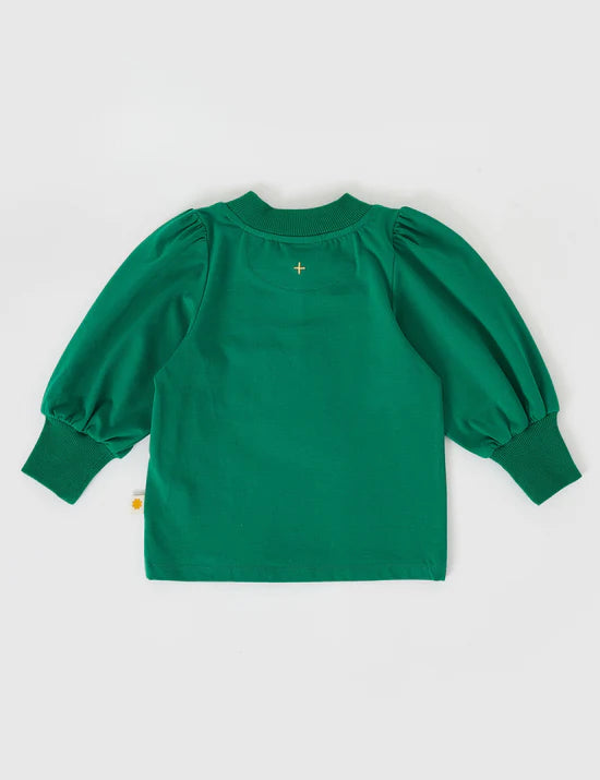 Eden Embroidered Puff Long Sleeve Top | Bottle Green