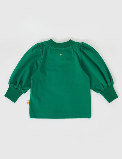 Eden Embroidered Puff Long Sleeve Top | Bottle Green