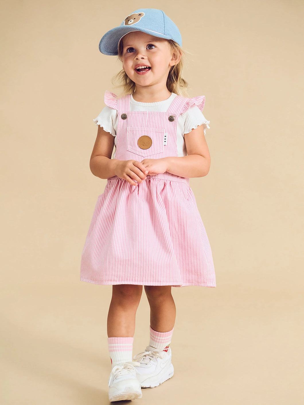 CANDY STRIPE PINAFORE- BUBBLEGUM STRIPE