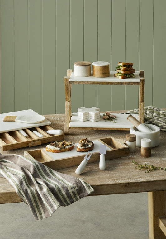 Eliot Two Tier Serving Board- Natural & White