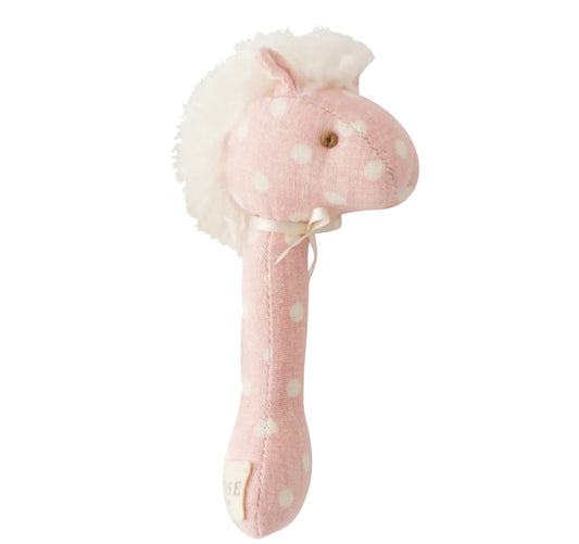 Horse Stick Rattle- Pink White Spot