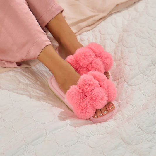 Pom Pom Slippers - Cosy Luxe - Pink